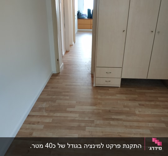רצפת פרקט עץ בהירה במסדרון ביתי